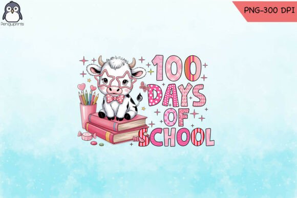 100 Days of School Cute Cow Pink PNG