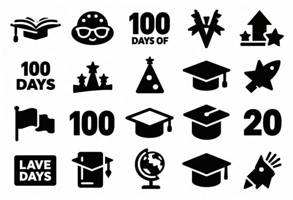 100 Days of School Icon Set SVG: A Versatile Graphic Design Asset for Crafts and Creations