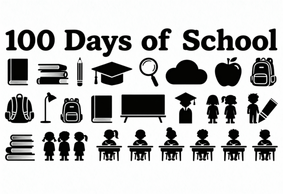 100 Days of School Icons Clipart SVG for Modern Blog Graphics