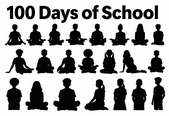100 Days of School Kids Silhouette SVG