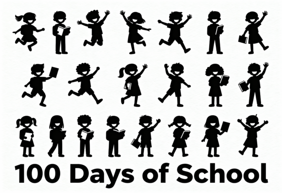 100 Days of School Kids Silhouettes SVG for Crafts and Graphics