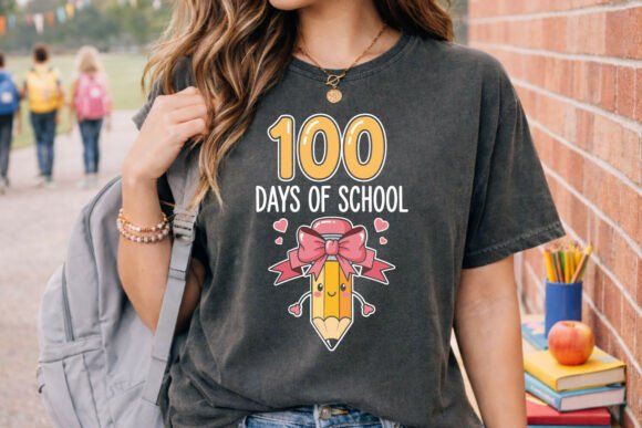 Kawaii Pencil Bow Hearts 100 Days School Graphics