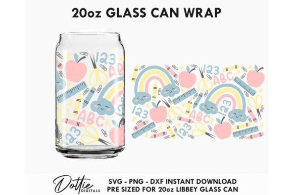 School 20oz Libbey Glass Can Wrap SVG: Graphics for Crafts