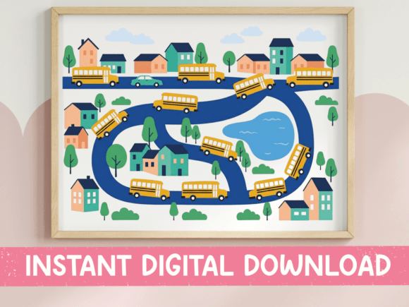 School Bus Road Town SVG PNG: Graphics for Crafts & Creative Projects