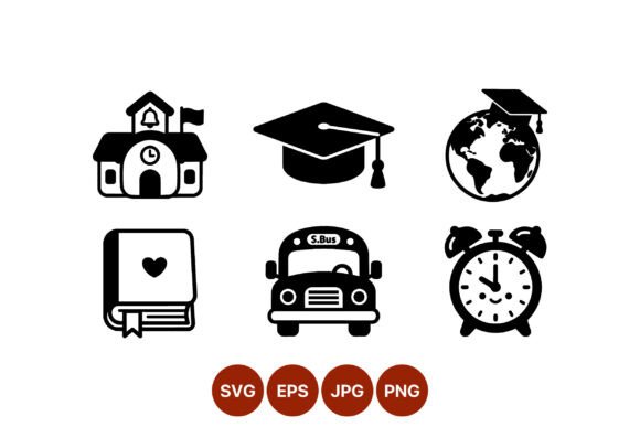 School Icons Vector Black White Graphics
