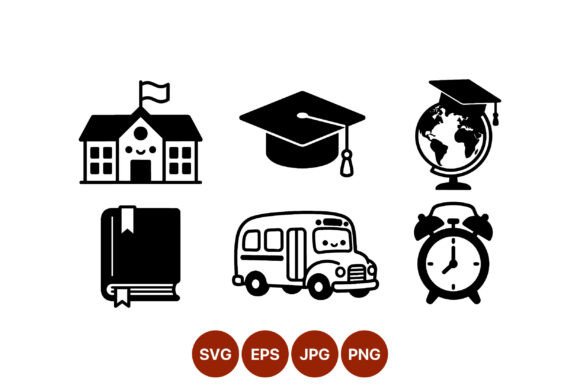School Icons Vector Set Black and White