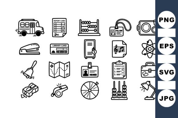School Supplies Icon Set Svg