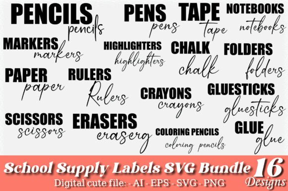 School Supply Labels SVG Bundle: A Practical Graphic Design Asset for Crafts