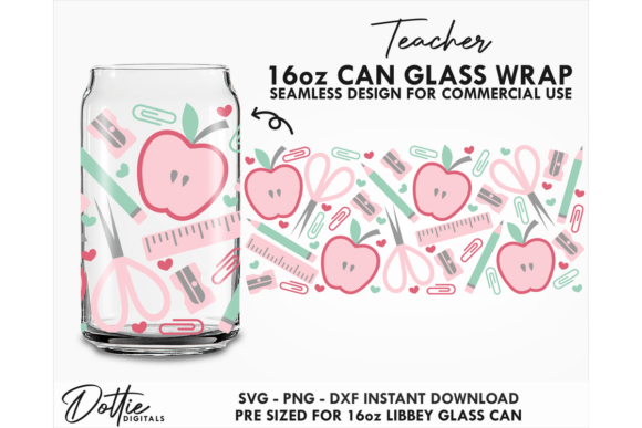 Teacher 16oz Libbey Glass Can Wrap SVG